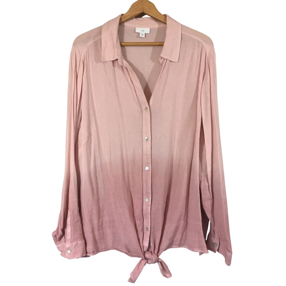 J.Jill Ombre Tie Front Roll Tab Sleeve Button Down Shirt‎ 3X Pink Mauve
